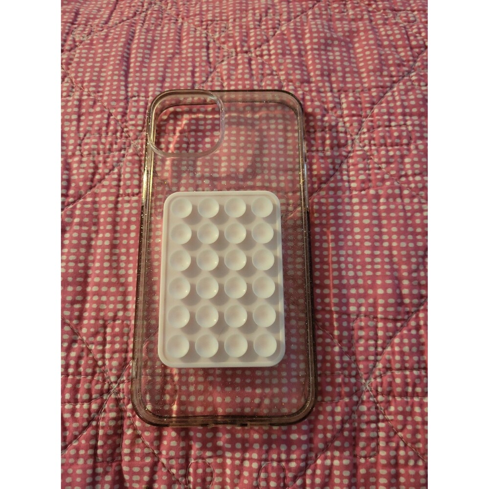 Clear Glitter Phone Case with Light Pink Suction Cup Grip Holder